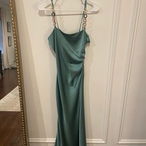 Zara teal midi dress with side ruching and beaded straps